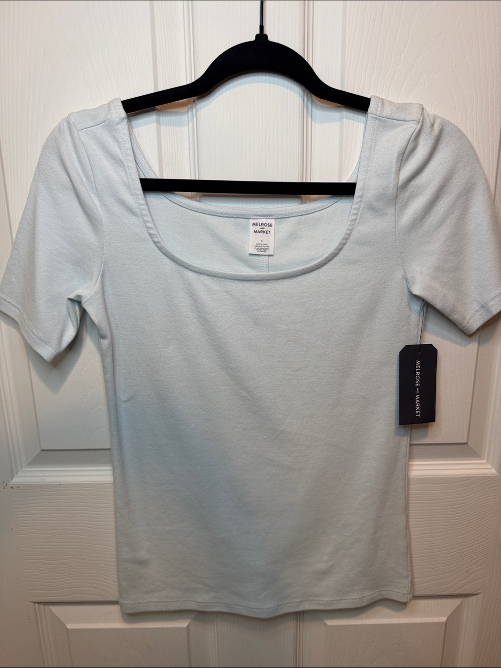 Light Blue Melrose and Market Square Neck Short Sleeve Top